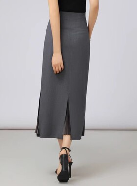 哥家商场同款2025高腰步步生花中长款开叉鱼尾百褶半身裙1200232