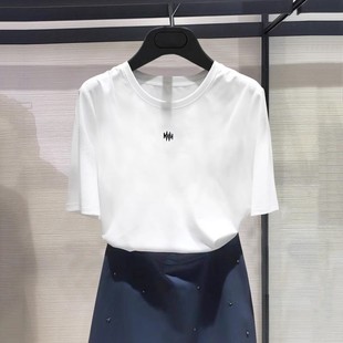 哥家商场同款2025夏新款莫代尔宽松白色刺绣短袖T恤女上衣5300026