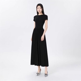 哥家商场同款女装2025夏新款优雅收腰显瘦中长款短袖连衣裙850001