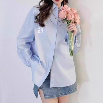 哥家商场同款2025春秋新款宽松百搭字母纯色长袖衬衫外套1300989