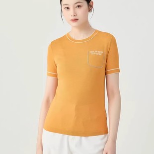 针织T恤女1399707 哥家商场同款 2025夏款 时尚 字母口袋设计冰丝短袖