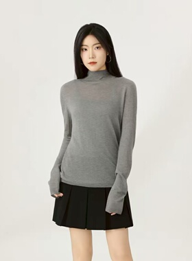 哥家商场同款2025秋冬半高领针织衫微透半高领打底衫女纯色538092