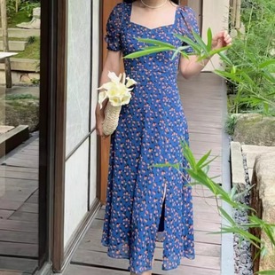 气质连衣裙女1500483 哥家商场同款 2025夏季 新款 收腰方领碎花短袖