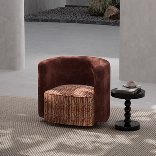 北欧轻奢露娜单人沙发中古风布艺沙发羊羔绒设计师款旋转单人椅