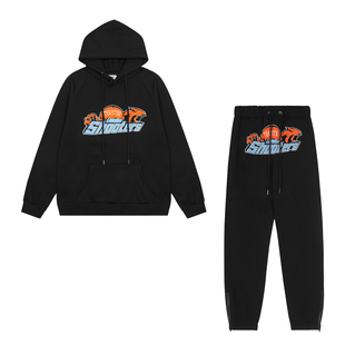 Trapstar欧美潮牌渐变字母虎头毛巾刺绣加绒连帽卫衣男女运动套装