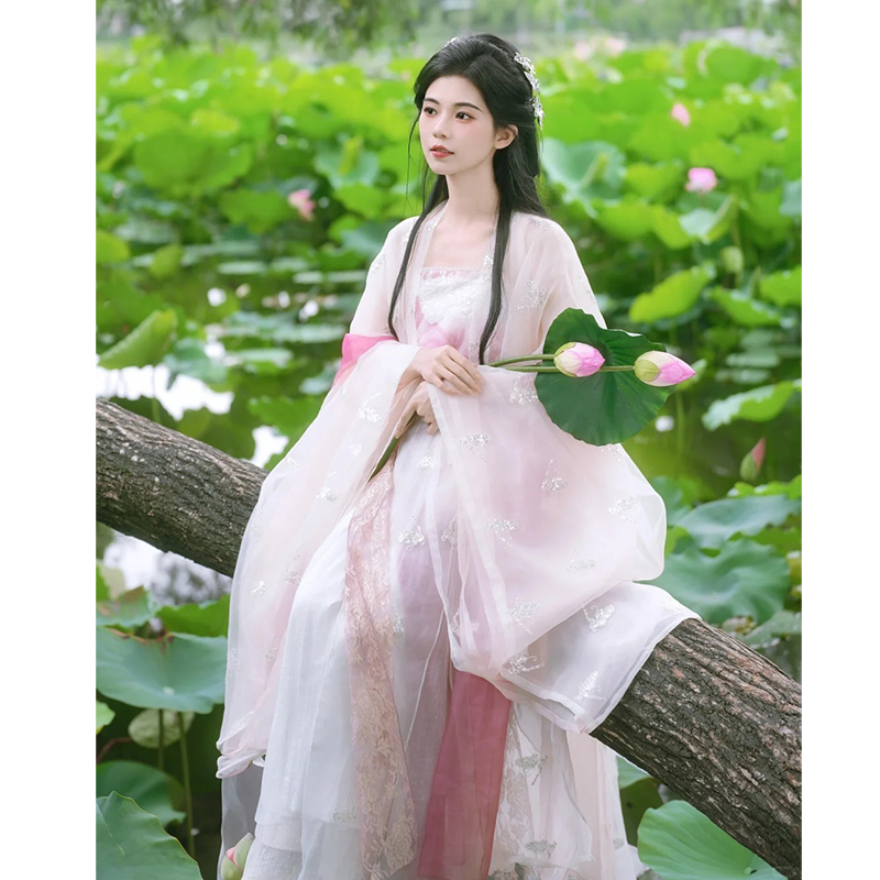 宋制改良荷花汉服2025新款套装夏