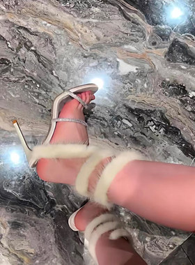 rc蛇形缠绕水钻一字带高跟凉鞋女