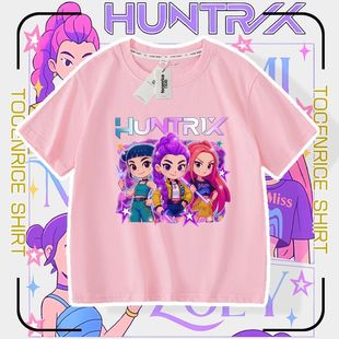 新款猎魔女团KPop Demon Hunters圆领短袖T恤休闲宽松儿童上衣潮