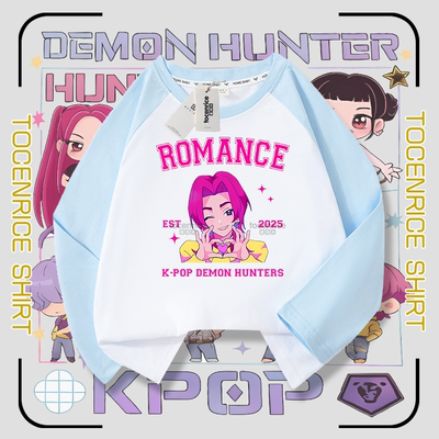 kpop猎魔女团Sajaboys儿童插肩长袖T恤大童宝宝纯棉童装打底长袖