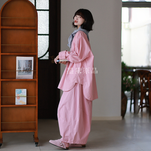 墨黛原创女装2026春季【气球】廓形长绒棉日晒干设计款宽松休闲裤