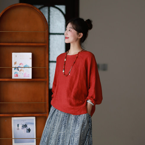 水洗亚麻透气宽松休闲百搭时尚