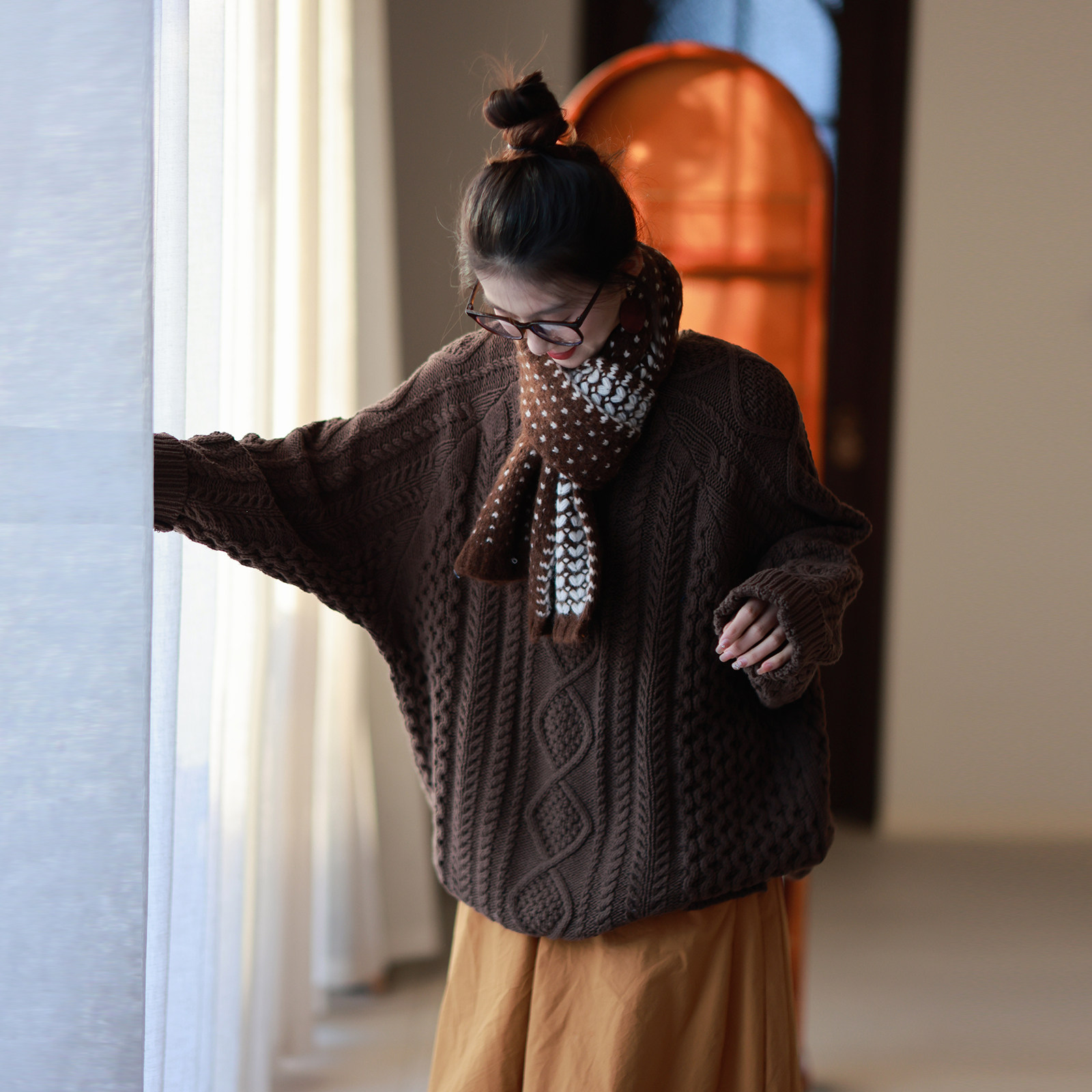 墨黛原品女装秋冬新品针织慵懒风宽松组毛线圆领麻花外穿毛衣打底