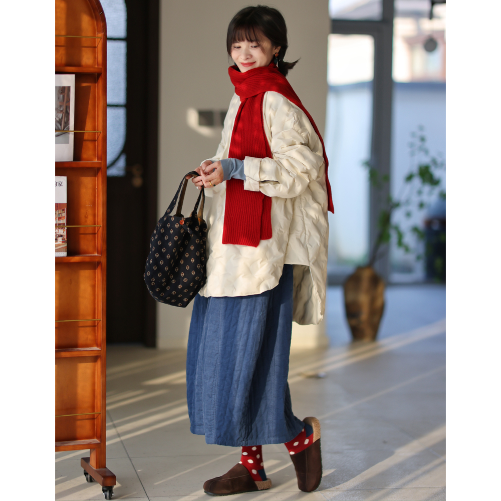 休闲中长款圆领保暖羽绒服