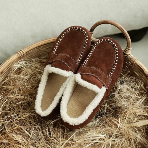 墨黛原品牛皮手工复古加绒加厚棉鞋真皮时尚雪地靴皮毛一体棉靴