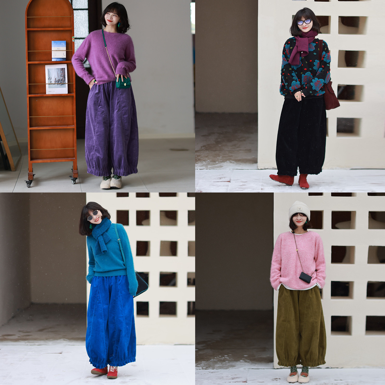 墨黛原品女装2026春季新品匹马棉休闲慵懒宽松森系复古花边灯笼裤