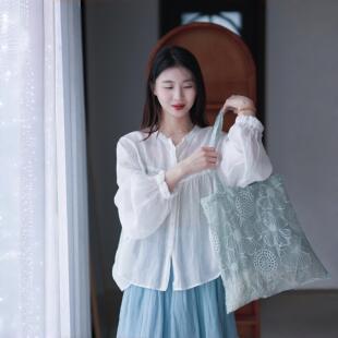 100支苎麻轻薄百搭前后两穿上衣衬衫 墨黛原创女装 2026春夏新品