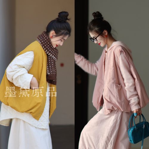墨黛品质女装秋冬新品休闲显瘦廓形夹棉森系纯棉柔软圆领百搭马甲