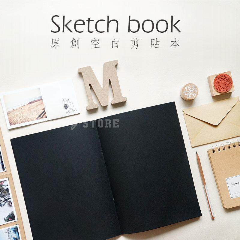 极简设计空白本牛皮纸黑白色涂鸦笔记本速写本手账软面抄道林纸