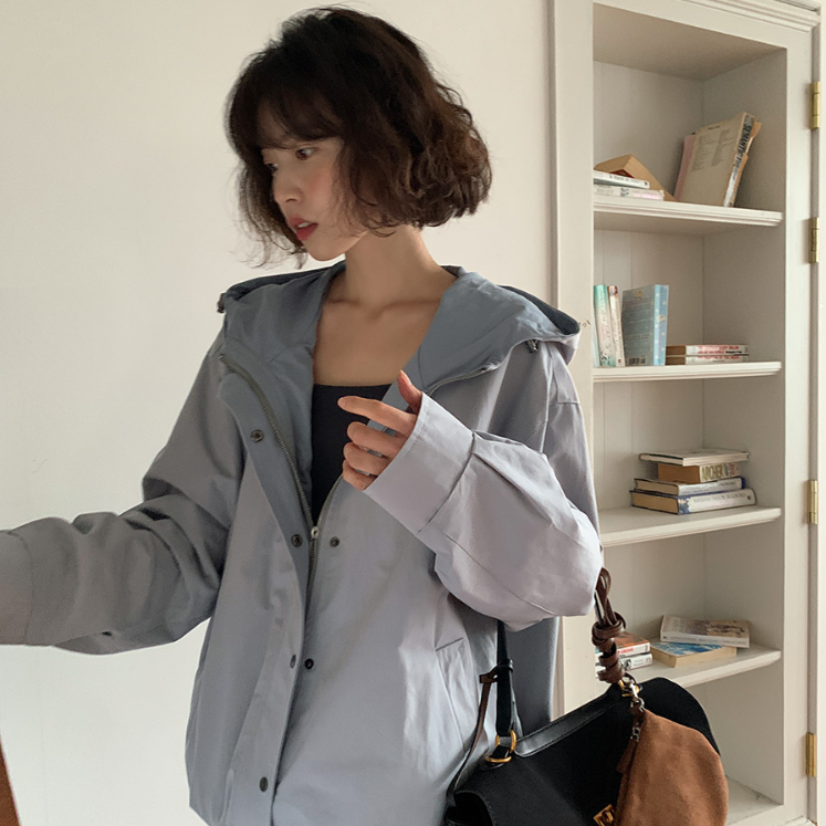 【cuckoo】韩国官网代购 浅蓝抽绳束口连帽风衣 from beginning