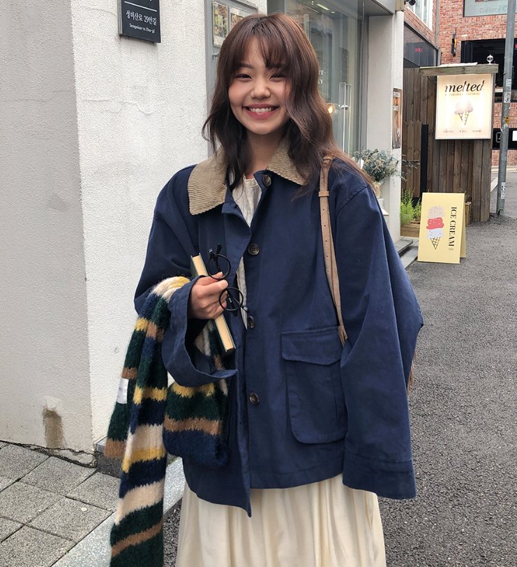 【cuckoo】韩国官网代购 from beginning 韩范灯芯绒翻领宽松风衣