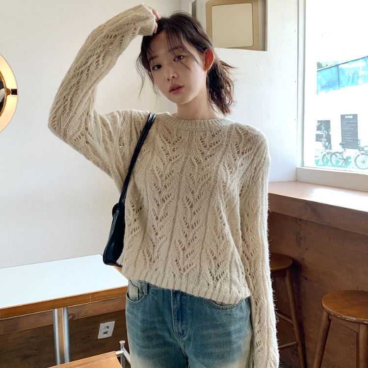 【cuckoo】韩国官网代购 from beginning 镂空圆领羊毛针织衫