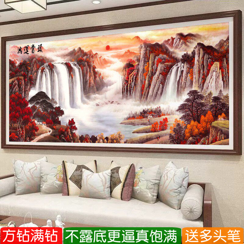 5d满钻方钻钻石画2026新款鸿运当头客厅流水生财粘贴砖十字绣大幅