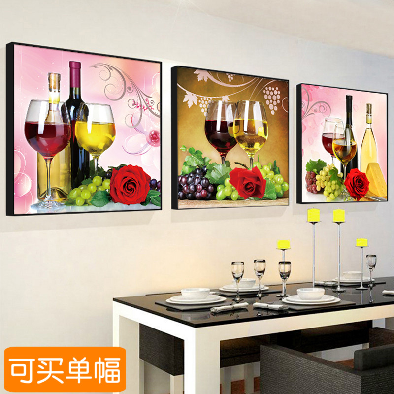 饭厅欧式酒杯钻石画三联画餐厅