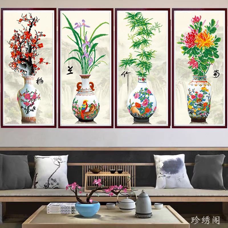 5d客厅四联君子钻石画2025新款梅兰竹菊满点贴钻十字绣砖石画中式