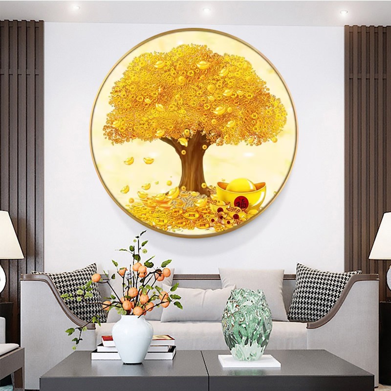 5d摇钱树钻石画方钻满钻黄金树玄关贴砖点粘钻十字绣餐厅招财进宝