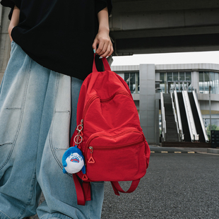 纯色小型双肩包女旅游轻便百搭初高中生小书包女大学上课通勤背包