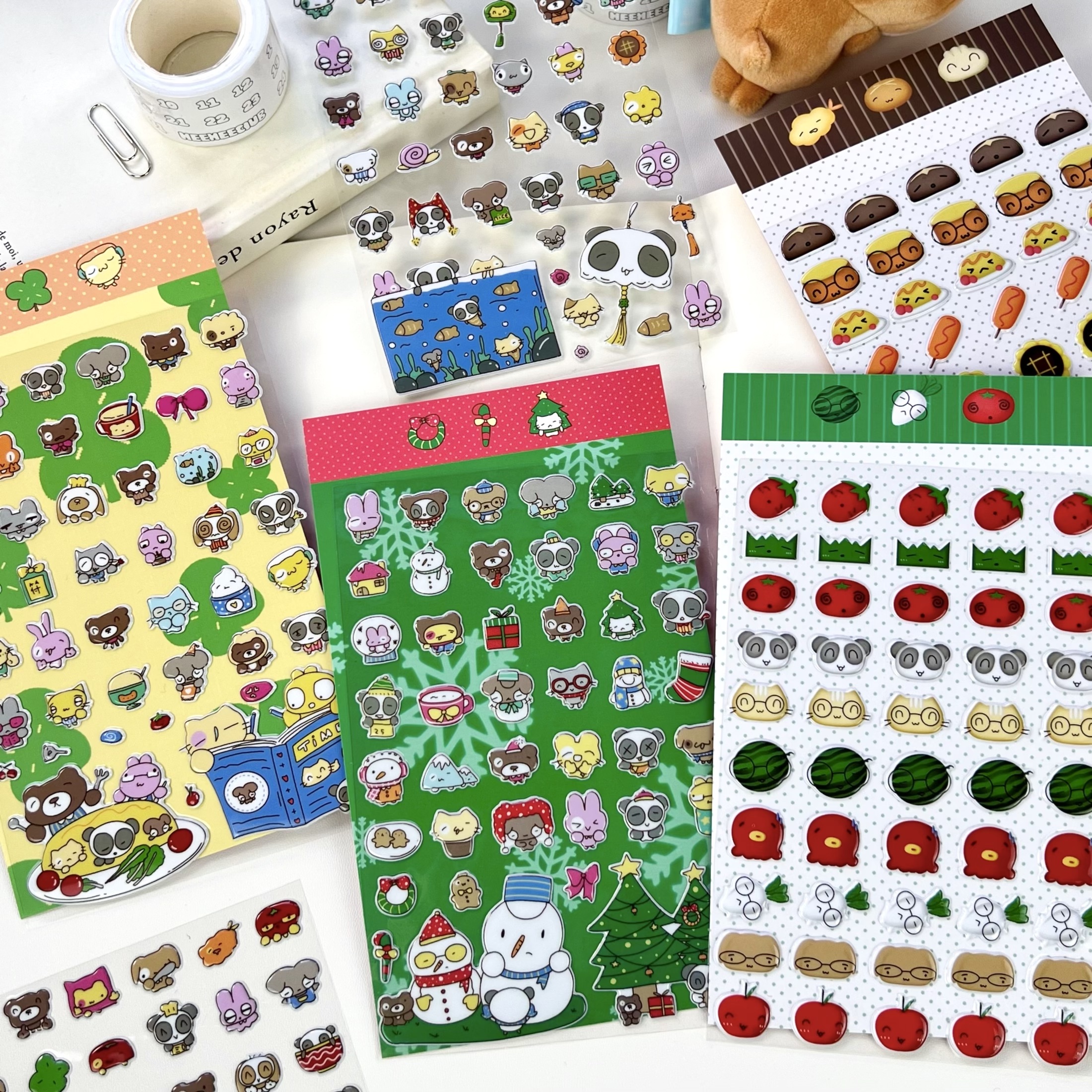 古早味可爱动物食物deco圣诞咕卡贴纸3D立体泡泡贴diy手帐装饰贴