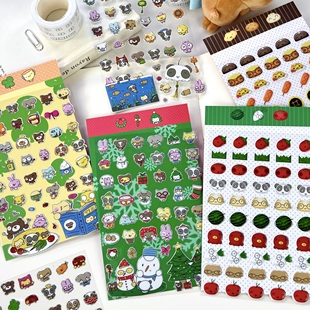 古早味可爱动物食物deco圣诞咕卡贴纸3D立体泡泡贴diy手帐装 饰贴