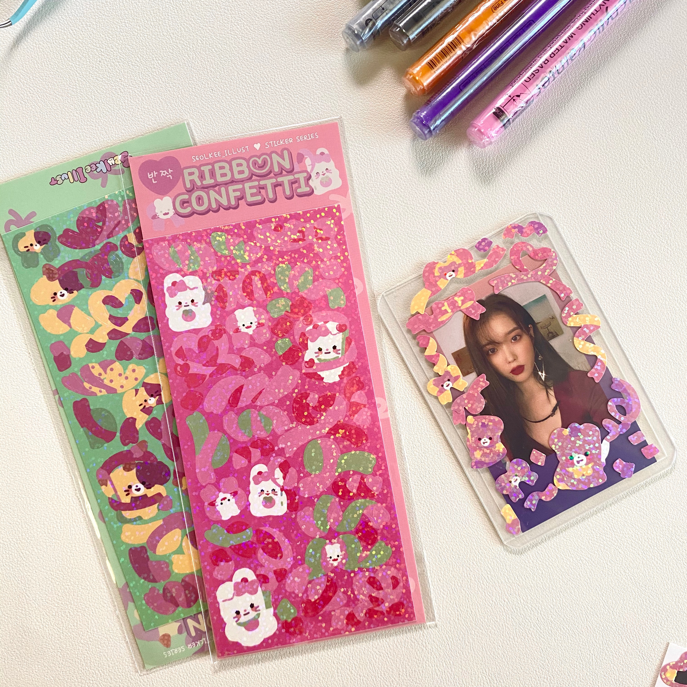 韩国ins平替可爱小熊兔子丝带彩带贴纸明星小卡咕卡手帐素材贴画