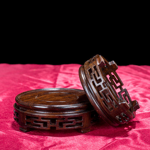 木质圆形茶壶奇石头花盆底座托盘