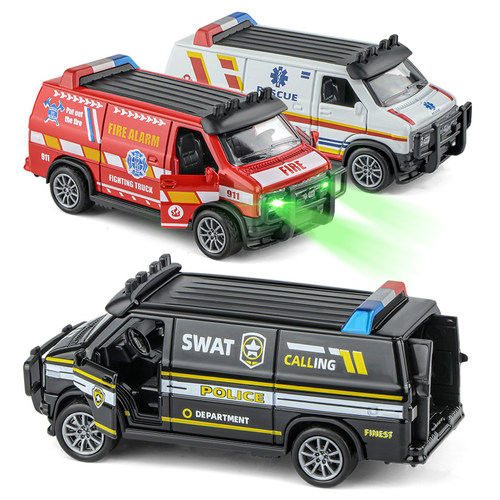 救护车中性回力合金声光玩具