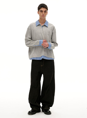 TMOR春夏新款复古时髦慵懒弯刀廓形百搭重工男女同款牛仔裤