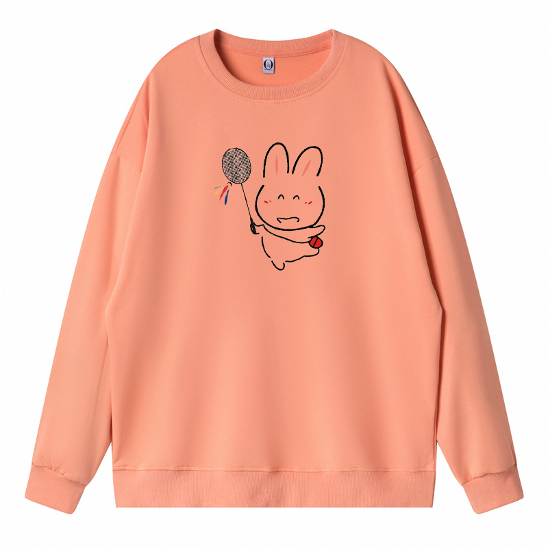 羽毛球服长袖球衣套头男女队服周边秋冬定制印字白色卡通兔涤纶