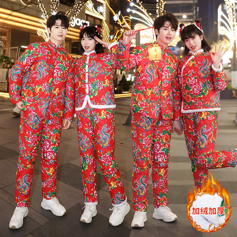 东北大花棉袄女新款大花棉服男