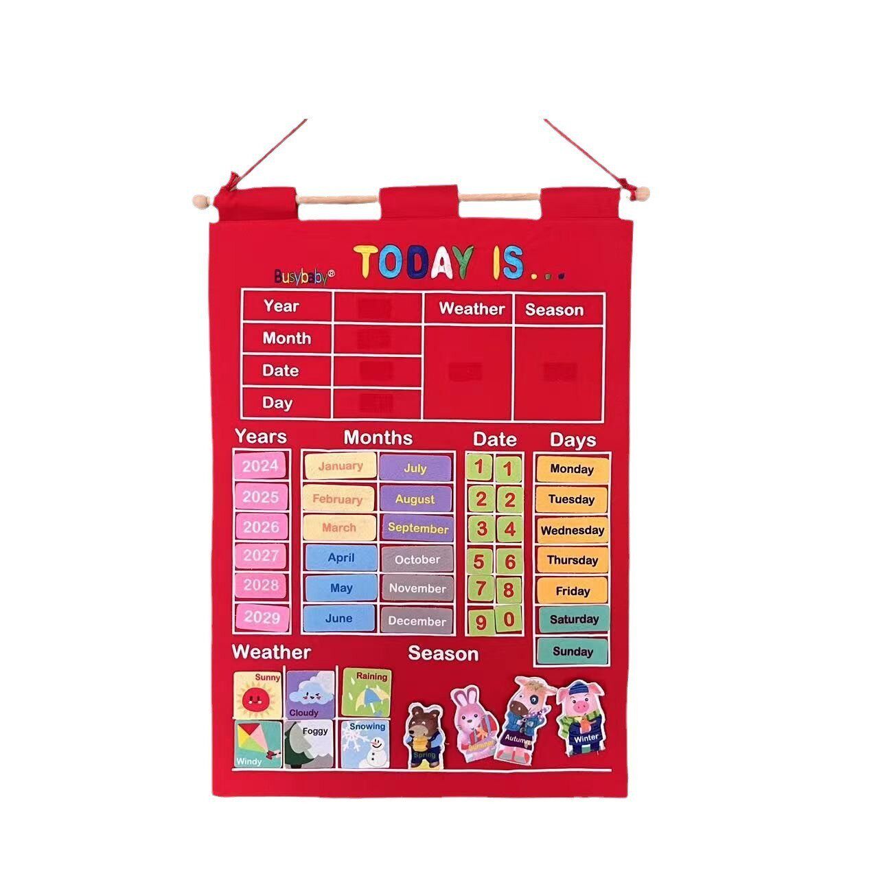 Busybaby婴幼儿教具布英文字母年月日天气挂历宝宝布艺益智玩具