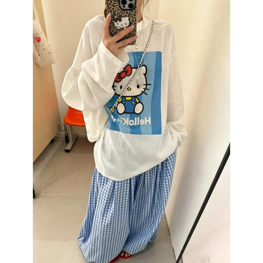 韩国东大门夏季新款休闲宽松可爱卡通印花长袖T恤女薄款防晒上衣