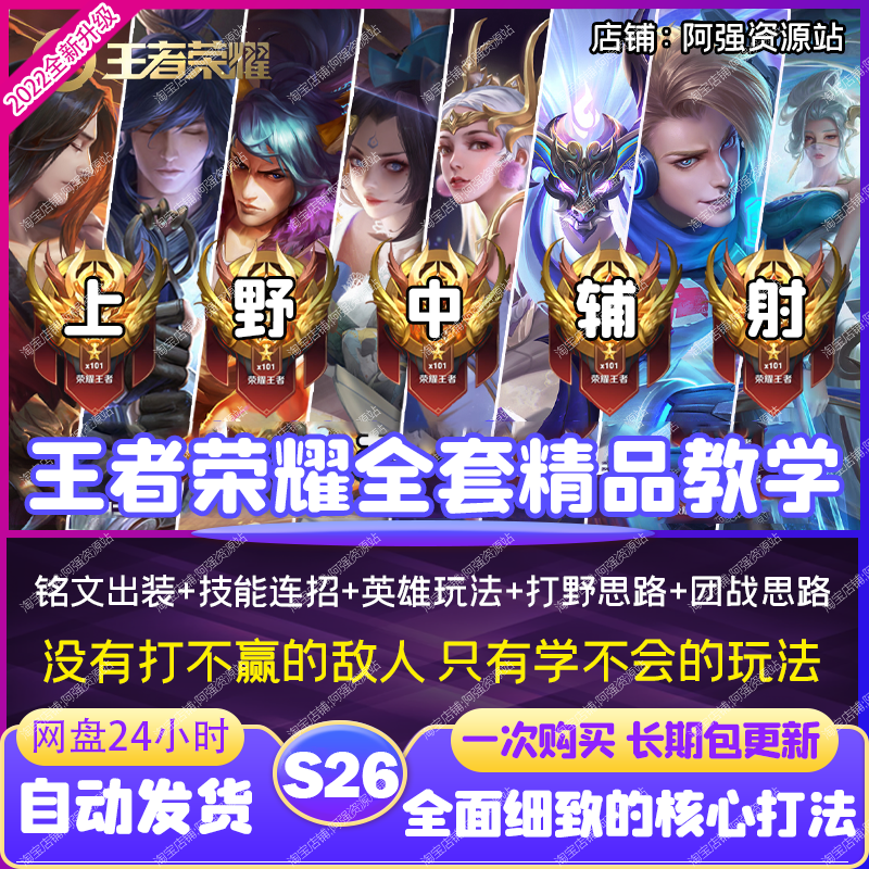 王者荣耀全套精品教学思路上单节奏中单打野意识铭文出装连招教学