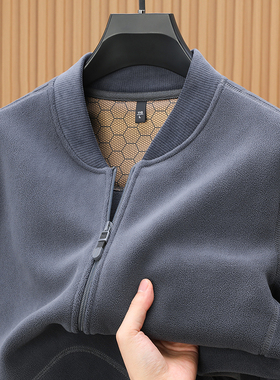 秋冬季双面摇粒绒纯色加绒加厚棒球衫拉链小立领开衫外套青年上装