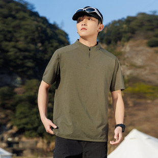 2026夏季新款半拉链立领短袖男t恤透气薄款宽松潮流帅气男装上衣