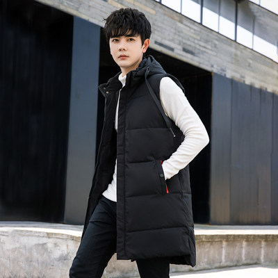 2025新款男士中长款羽绒棉连帽马甲男秋冬季潮牌无袖青少年棉服