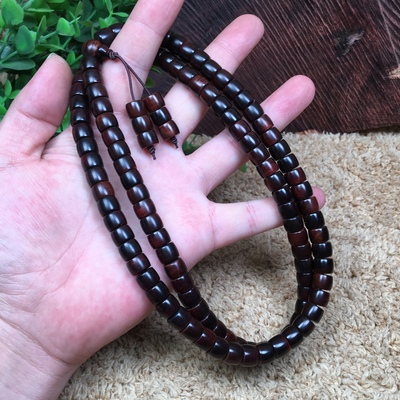 海南黄花梨老料紫油梨直桶珠7X9cm108颗老型珠男女念珠一物一图