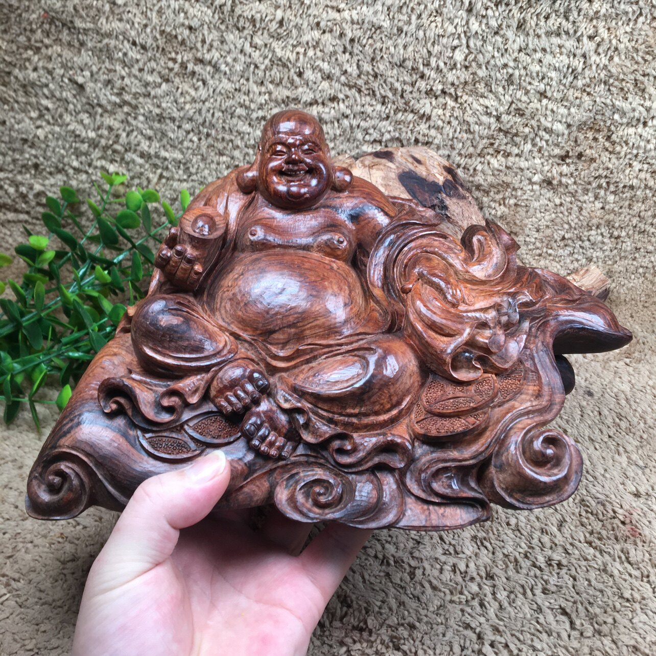 木亿世佳海南黄花梨老料紫油梨弥勒佛手工雕摆件送底座一物一图