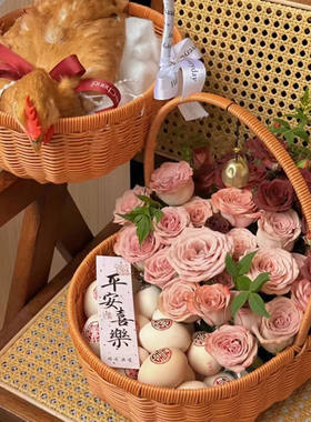 月子鸡蛋手提花篮手工田园编织鲜花水果仿藤提篮产妇插花野餐篮