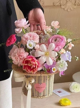 女神节新款法式公主帽篮手提篮子鲜花花束插花篮花艺果篮
