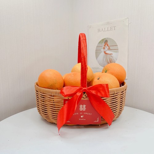 婚礼接亲一路橙意水果手提篮新居礼搬家暖房藤编花篮生日节日果篮