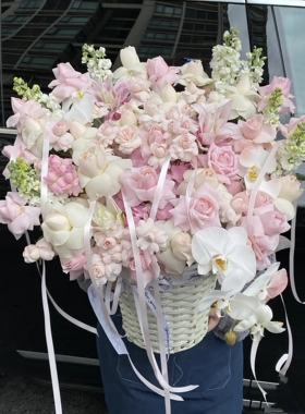 超大手工编织篮仿藤编花束花艺抱抱花篮生日节日送礼物抱抱花桶